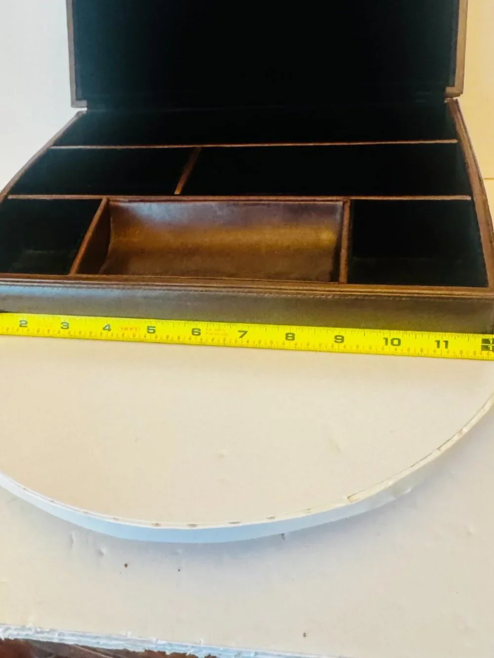 Vtg Leather Dresser Jewelry Box Rare Storage Holder Black Velvet Lining READ